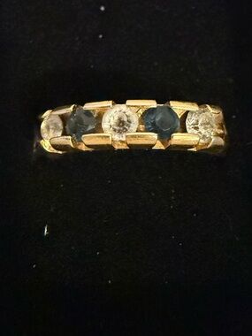 Gold-Tone Sapphire and Clear Stone Band Ring - Women's Jewelry